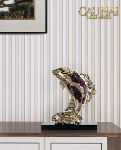 Maison Couture - Tượng Đồng Cá Chép Đá Thạch Anh Tím Royale Amethyst Dragon Ascend H22x29-CẬU HAI HOME DECOR