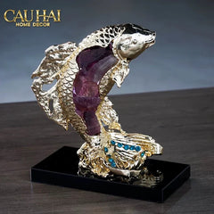 Maison Couture - Tượng Đồng Cá Chép Đá Thạch Anh Tím Royale Amethyst Dragon Ascend H22x29-CẬU HAI HOME DECOR