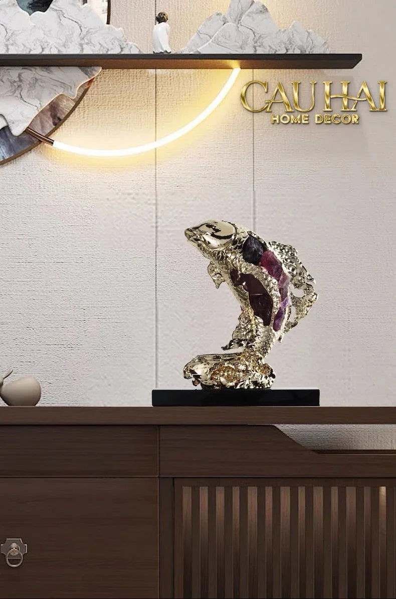 Maison Couture - Tượng Đồng Cá Chép Đá Thạch Anh Tím Royale Amethyst Dragon Ascend H22x29-CẬU HAI HOME DECOR
