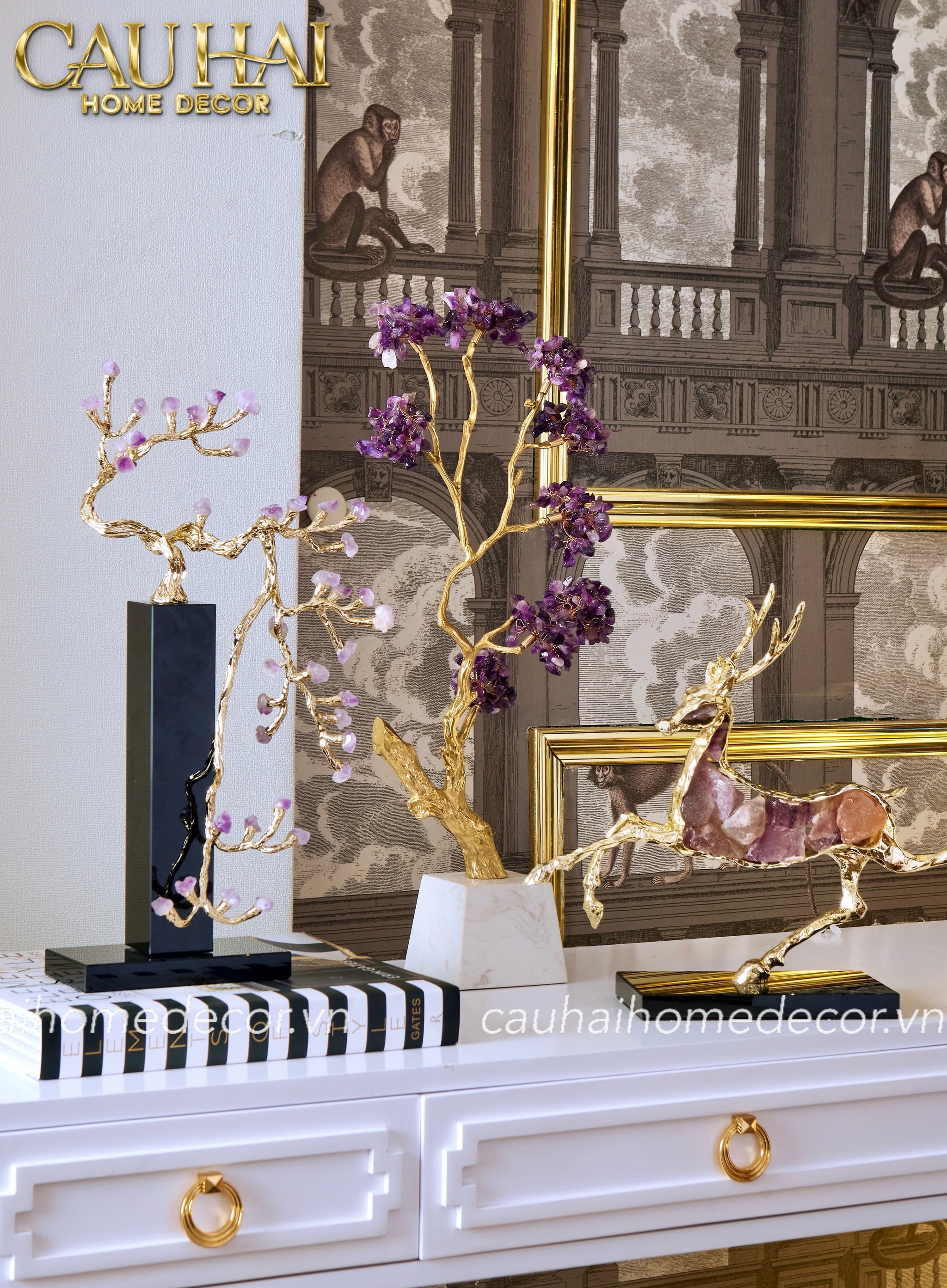 Maison Couture - Tượng Đồng Cây Trí Tuệ Đá Thạch Anh Tím Tree Of Wisdom Amethyst H55-TƯỢNG TRANG TRÍ-CẬU HAI HOME DECOR