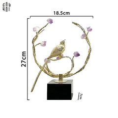 Maison Couture - Tượng Đồng Đá Thạch Anh Tím - Amethyst Branch Golden Bird Harmony 27x18.5-TƯỢNG TRANG TRÍ-CẬU HAI HOME DECOR