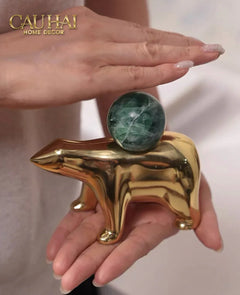 Maison Couture - Tượng Đồng Gấu Polar Bear Gemstone Vert Emerald Malachite 18x14-CẬU HAI HOME DECOR