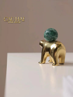 Maison Couture - Tượng Đồng Gấu Polar Bear Gemstone Vert Emerald Malachite 18x14-CẬU HAI HOME DECOR