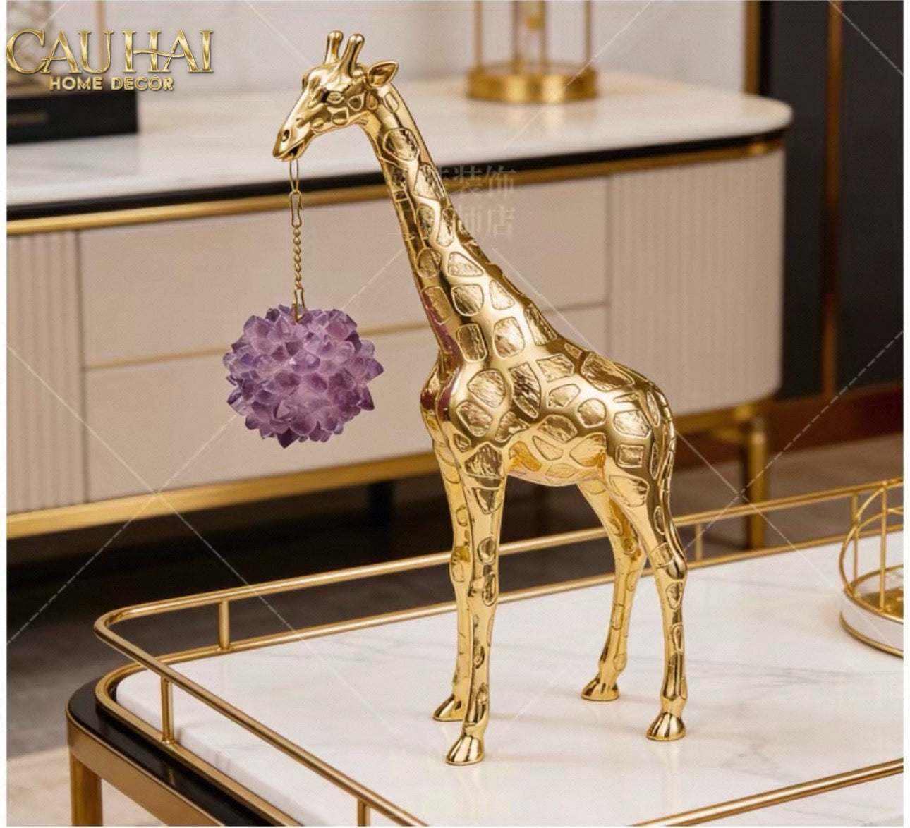 Maison Couture - Tượng Đồng Hươu Cao Cổ Brasson Giraffe Amethyst Orb Carrier 20x8x38-TƯỢNG TRANG TRÍ-CẬU HAI HOME DECOR