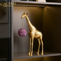 Maison Couture - Tượng Đồng Hươu Cao Cổ Brasson Giraffe Amethyst Orb Carrier 20x8x38-TƯỢNG TRANG TRÍ-CẬU HAI HOME DECOR