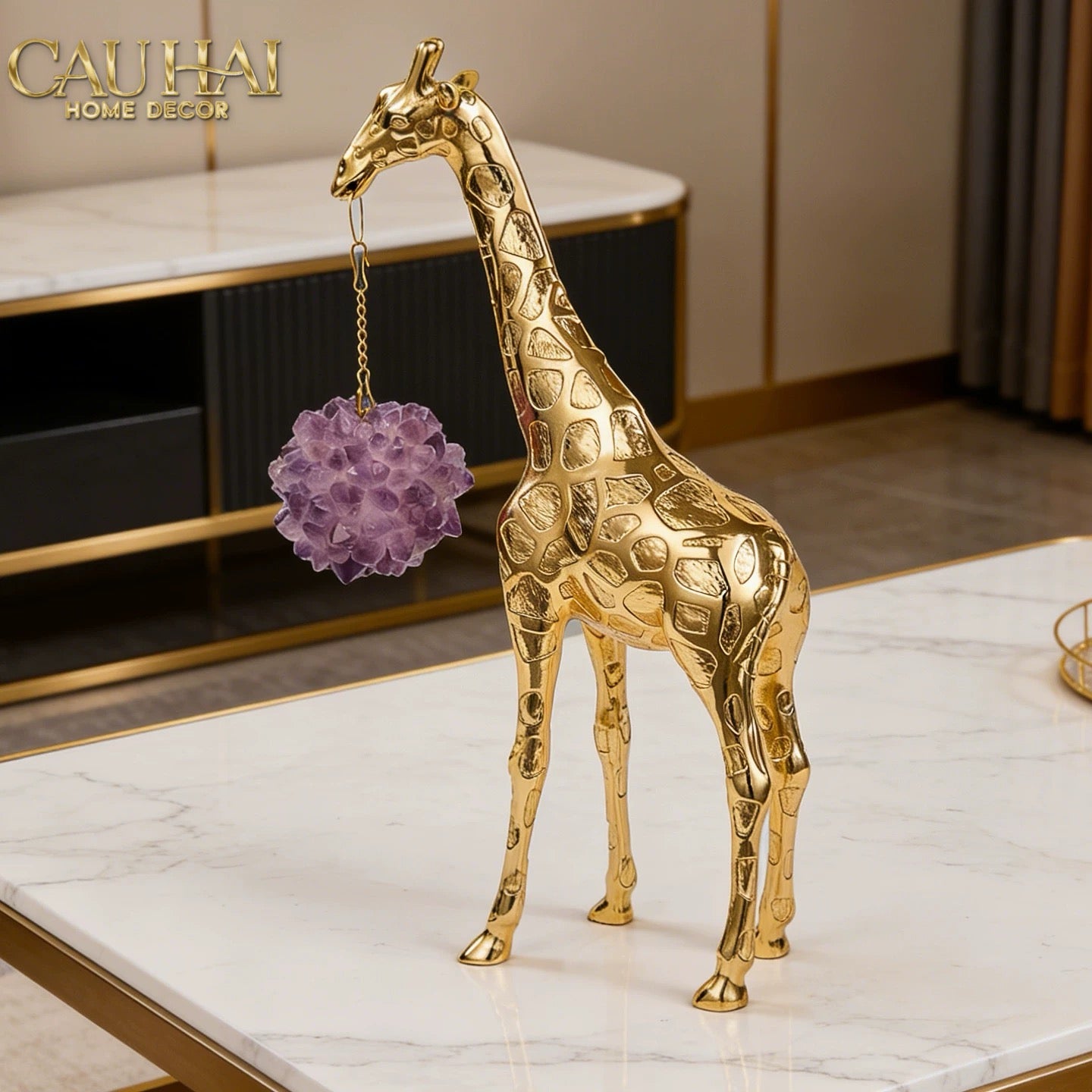 Maison Couture - Tượng Đồng Hươu Cao Cổ Brasson Giraffe Amethyst Orb Carrier 20x8x38-TƯỢNG TRANG TRÍ-CẬU HAI HOME DECOR