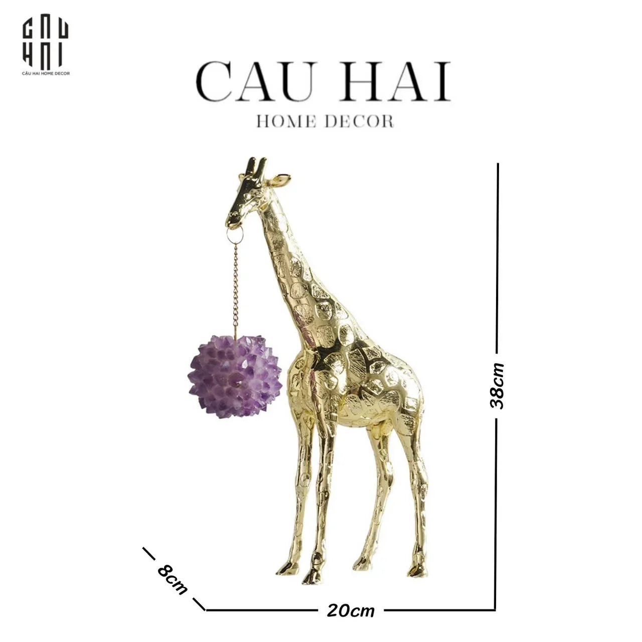 Maison Couture - Tượng Đồng Hươu Cao Cổ Brasson Giraffe Amethyst Orb Carrier 20x8x38-TƯỢNG TRANG TRÍ-CẬU HAI HOME DECOR