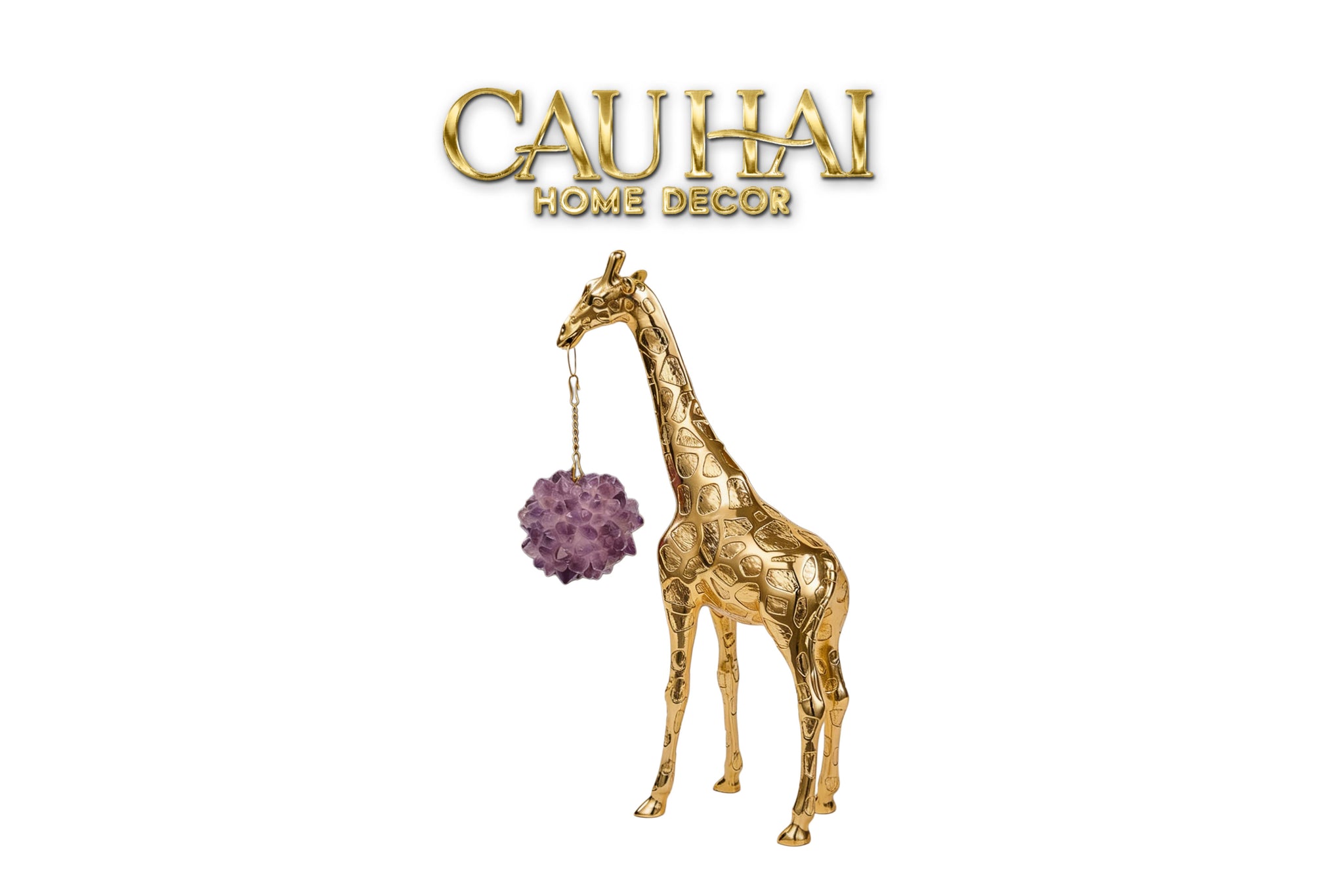 Maison Couture - Tượng Đồng Hươu Cao Cổ Brasson Giraffe Amethyst Orb Carrier 20x8x38-CẬU HAI HOME DECOR
