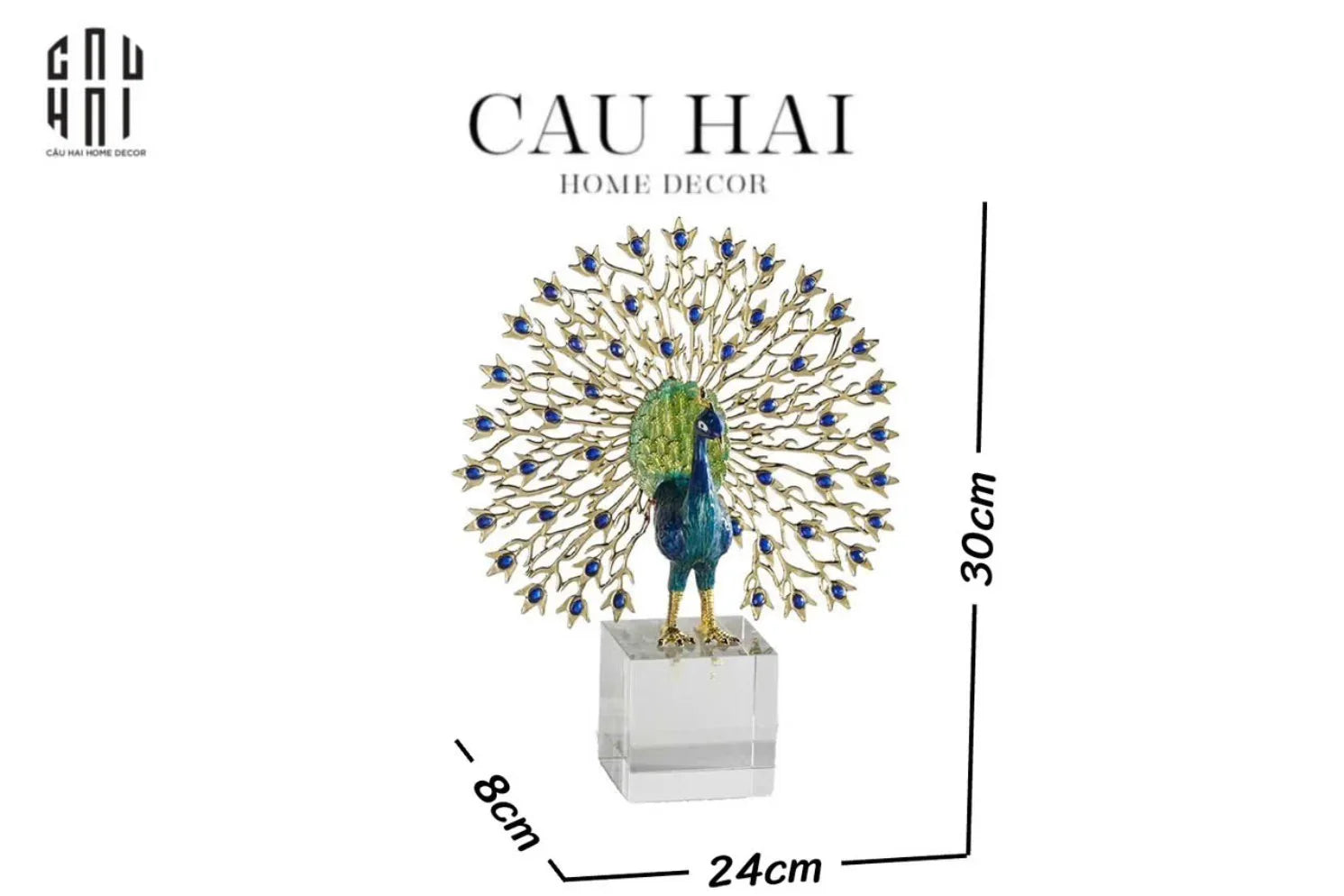 Maison Couture - Tượng Đồng Khổng Tước Đá Sapphire - Le Paon Impérial Bleu Saphir Cristalleries-TƯỢNG TRANG TRÍ-CẬU HAI HOME DECOR