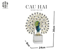 Maison Couture - Tượng Đồng Khổng Tước Đá Sapphire - Le Paon Impérial Bleu Saphir Cristalleries-TƯỢNG TRANG TRÍ-CẬU HAI HOME DECOR
