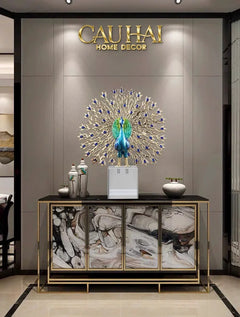 Maison Couture - Tượng Đồng Khổng Tước Đá Sapphire - Le Paon Impérial Bleu Saphir Cristalleries-TƯỢNG TRANG TRÍ-CẬU HAI HOME DECOR