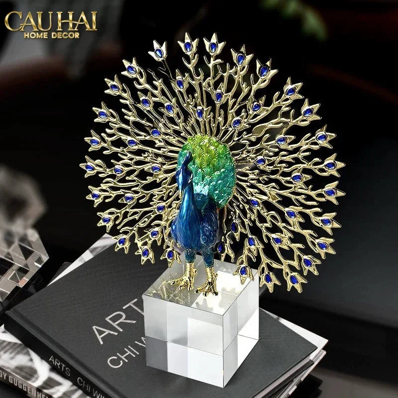 Maison Couture - Tượng Đồng Khổng Tước Đá Sapphire - Le Paon Impérial Bleu Saphir Cristalleries-TƯỢNG TRANG TRÍ-CẬU HAI HOME DECOR