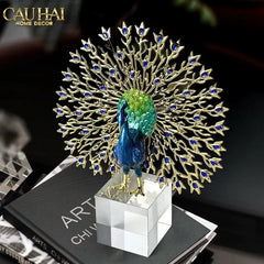 Maison Couture - Tượng Đồng Khổng Tước Đá Sapphire - Le Paon Impérial Bleu Saphir Cristalleries-TƯỢNG TRANG TRÍ-CẬU HAI HOME DECOR