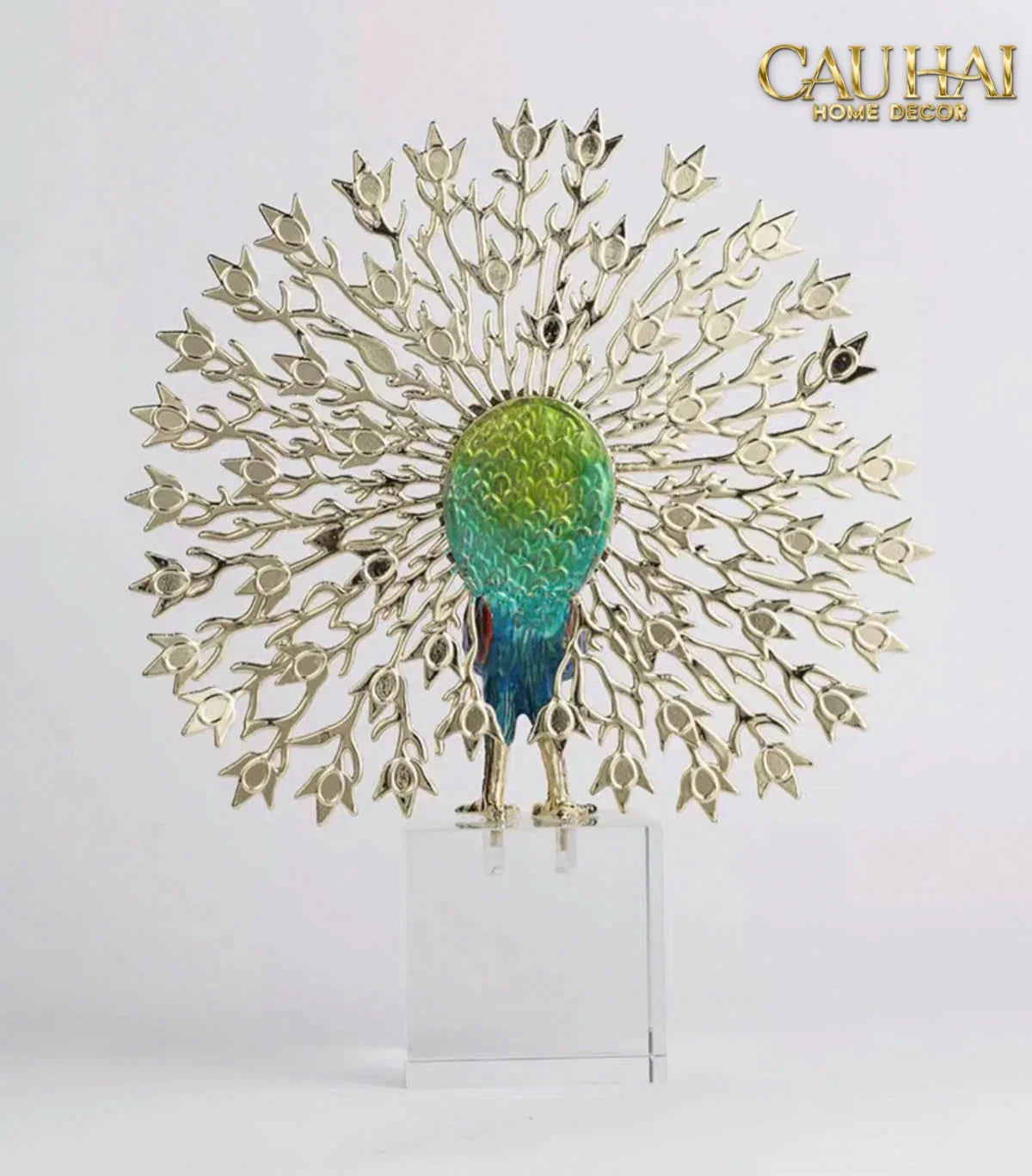 Maison Couture - Tượng Đồng Khổng Tước Đá Sapphire - Le Paon Impérial Bleu Saphir Cristalleries-TƯỢNG TRANG TRÍ-CẬU HAI HOME DECOR