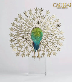 Maison Couture - Tượng Đồng Khổng Tước Đá Sapphire - Le Paon Impérial Bleu Saphir Cristalleries-TƯỢNG TRANG TRÍ-CẬU HAI HOME DECOR