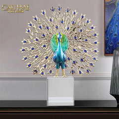 Maison Couture - Tượng Đồng Khổng Tước Đá Sapphire - Le Paon Impérial Bleu Saphir Cristalleries-TƯỢNG TRANG TRÍ-CẬU HAI HOME DECOR