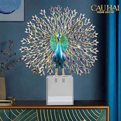 Maison Couture - Tượng Đồng Khổng Tước Đá Sapphire - Le Paon Impérial Bleu Saphir Cristalleries-TƯỢNG TRANG TRÍ-CẬU HAI HOME DECOR
