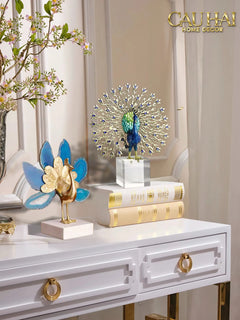 Maison Couture - Tượng Đồng Khổng Tước Đá Sapphire - Le Paon Impérial Bleu Saphir Cristalleries-TƯỢNG TRANG TRÍ-CẬU HAI HOME DECOR