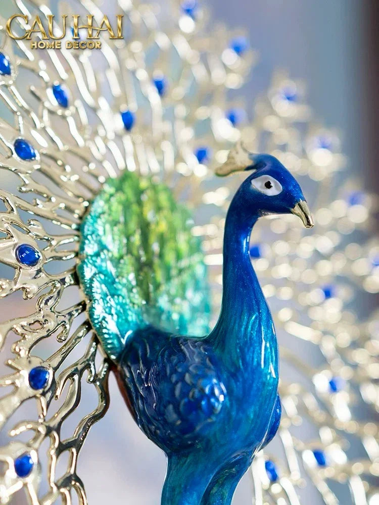 Maison Couture - Tượng Đồng Khổng Tước Đá Sapphire - Le Paon Impérial Bleu Saphir Cristalleries-TƯỢNG TRANG TRÍ-CẬU HAI HOME DECOR