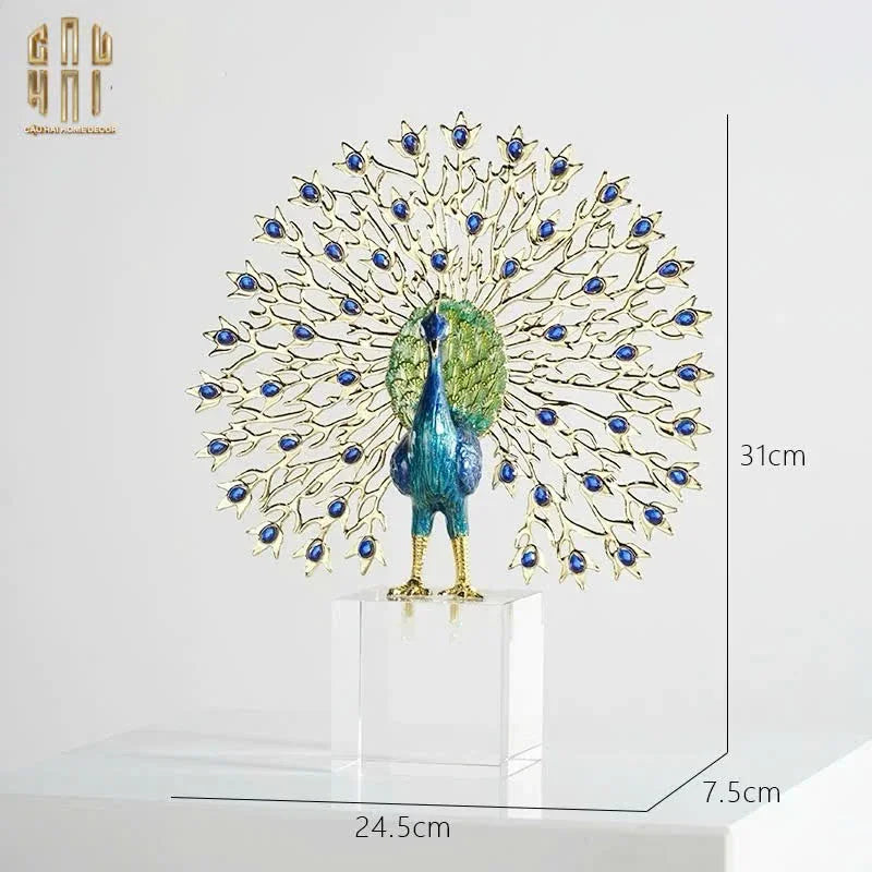 Maison Couture - Tượng Đồng Khổng Tước Đá Sapphire - Le Paon Impérial Bleu Saphir Cristalleries-TƯỢNG TRANG TRÍ-CẬU HAI HOME DECOR