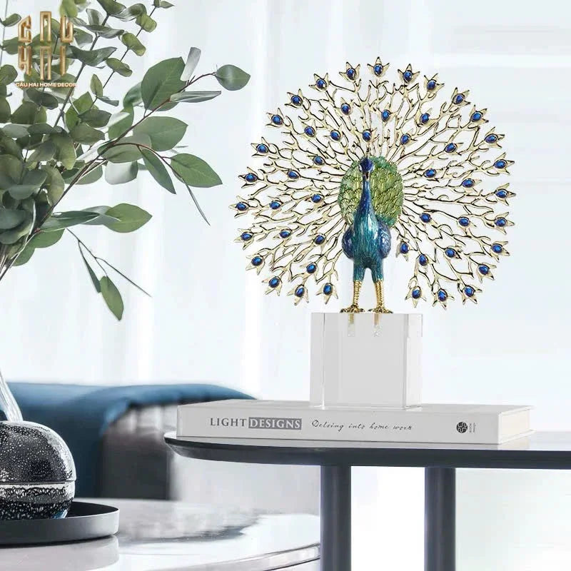 Maison Couture - Tượng Đồng Khổng Tước Đá Sapphire - Le Paon Impérial Bleu Saphir Cristalleries-TƯỢNG TRANG TRÍ-CẬU HAI HOME DECOR