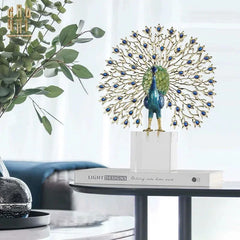 Maison Couture - Tượng Đồng Khổng Tước Đá Sapphire - Le Paon Impérial Bleu Saphir Cristalleries-TƯỢNG TRANG TRÍ-CẬU HAI HOME DECOR