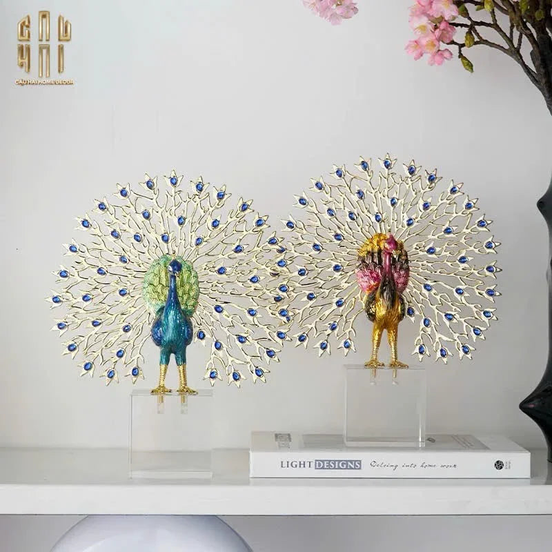 Maison Couture - Tượng Đồng Khổng Tước Đá Sapphire - Le Paon Impérial Bleu Saphir Cristalleries-TƯỢNG TRANG TRÍ-CẬU HAI HOME DECOR