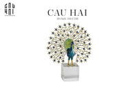 Maison Couture - Tượng Đồng Khổng Tước Đá Sapphire - Le Paon Impérial Bleu Saphir Cristalleries-TƯỢNG TRANG TRÍ-CẬU HAI HOME DECOR