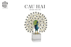 Maison Couture - Tượng Đồng Khổng Tước Đá Sapphire - Le Paon Impérial Bleu Saphir Cristalleries-TƯỢNG TRANG TRÍ-CẬU HAI HOME DECOR
