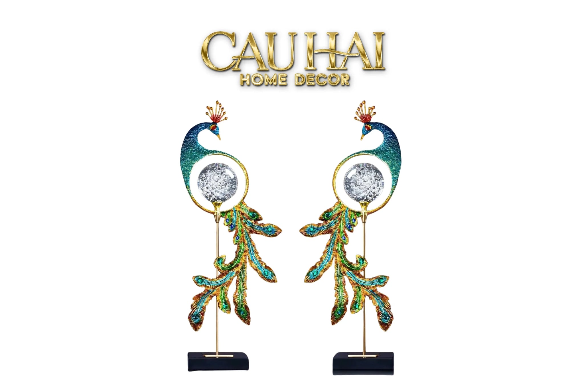 Maison Couture - Tượng Đồng Khổng Tước Hoàng Gia Majestic Aurelia Paon – Brass & Cristalleries Sculpture 20x10x54-TƯỢNG TRANG TRÍ-CẬU HAI HOME DECOR