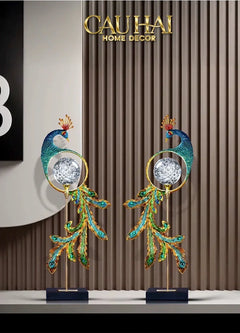 Maison Couture - Tượng Đồng Khổng Tước Hoàng Gia Majestic Aurelia Paon – Brass & Cristalleries Sculpture 20x10x54-CẬU HAI HOME DECOR
