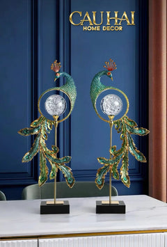 Maison Couture - Tượng Đồng Khổng Tước Hoàng Gia Majestic Aurelia Paon – Brass & Cristalleries Sculpture 20x10x54-CẬU HAI HOME DECOR