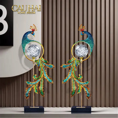 Maison Couture - Tượng Đồng Khổng Tước Hoàng Gia Majestic Aurelia Paon – Brass & Cristalleries Sculpture 20x10x54-CẬU HAI HOME DECOR