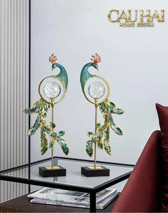 Maison Couture - Tượng Đồng Khổng Tước Hoàng Gia Majestic Aurelia Paon – Brass & Cristalleries Sculpture 20x10x54-CẬU HAI HOME DECOR
