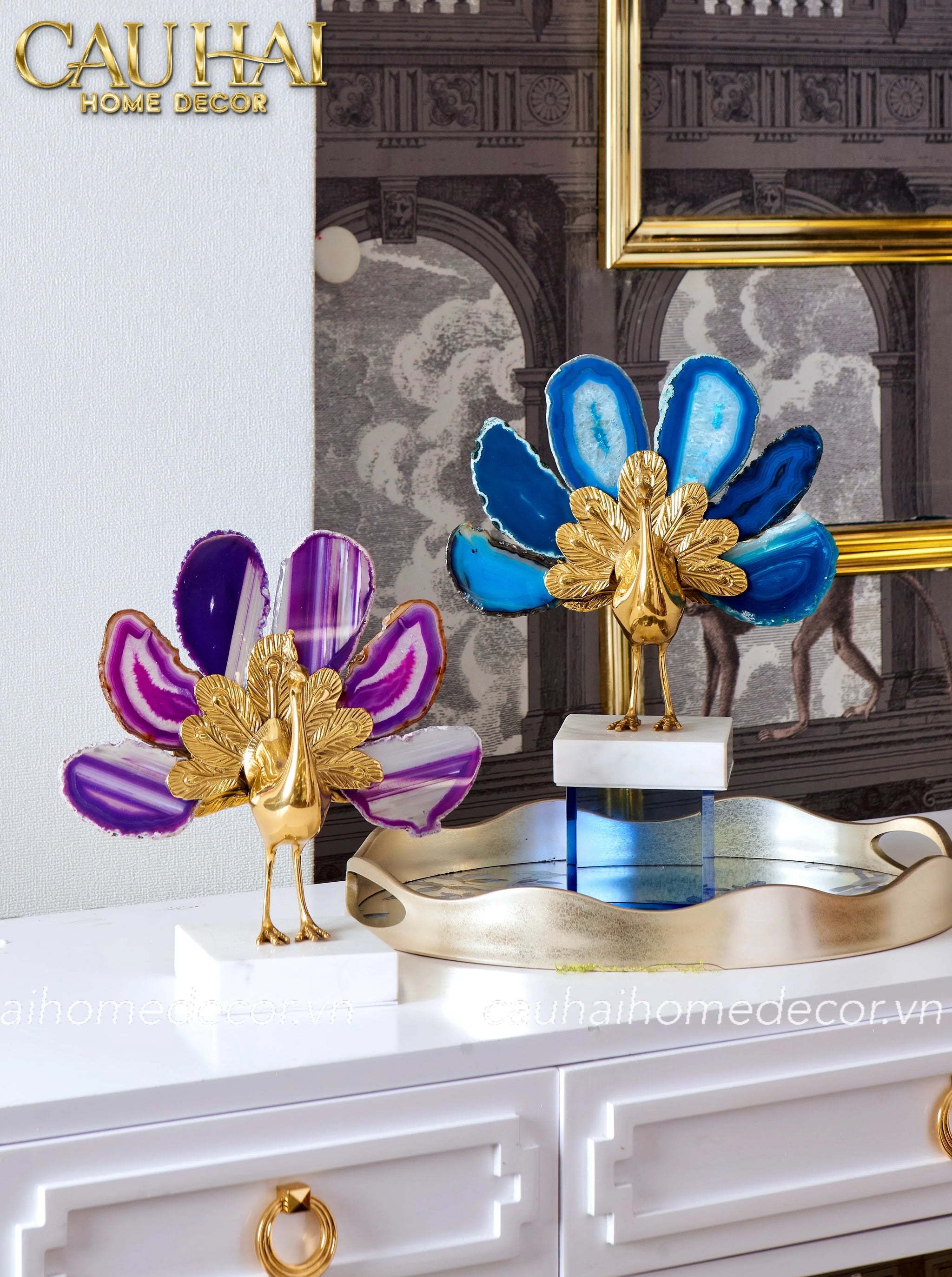 Maison Couture - Tượng Đồng Mã Não Khổng Tước Brasson Onyx Paon The Vanity Of Hera-TƯỢNG TRANG TRÍ-CẬU HAI HOME DECOR