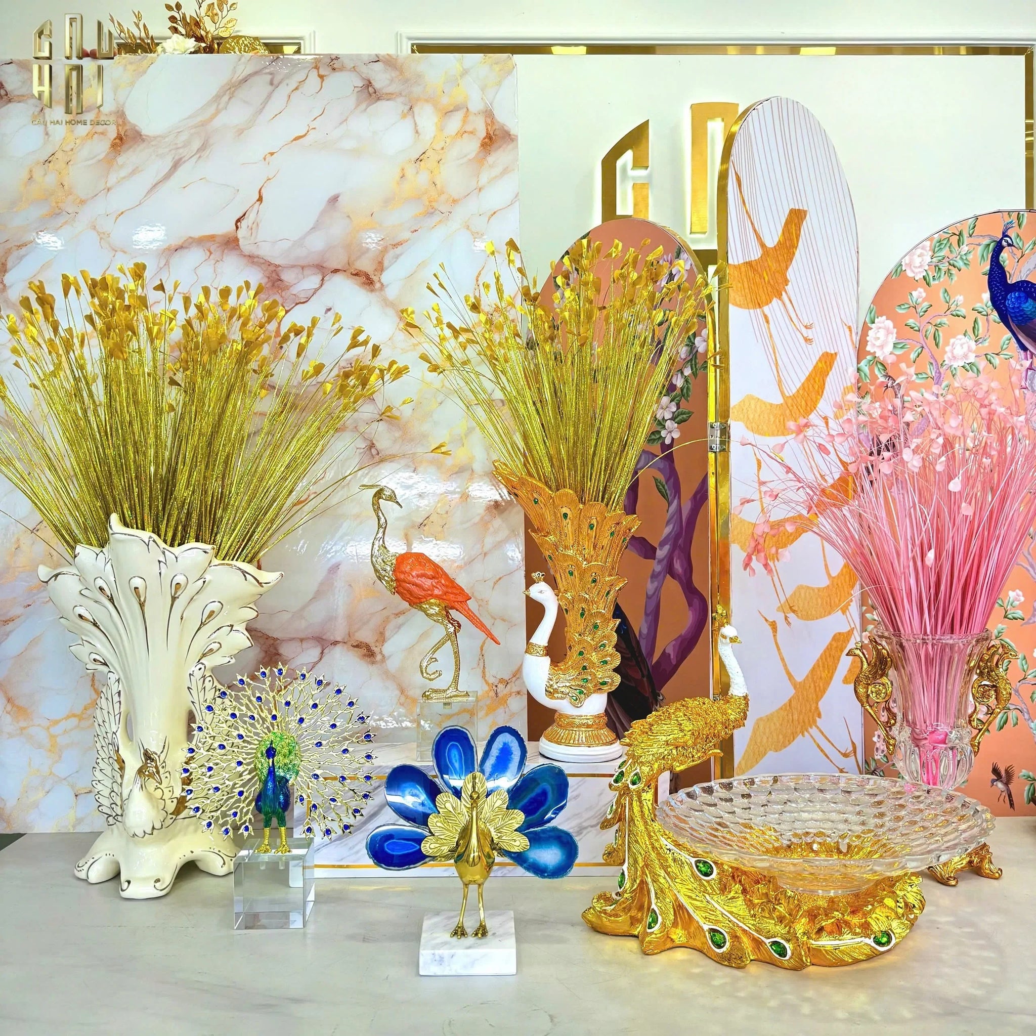 Maison Couture - Tượng Đồng Mã Não Khổng Tước Brasson Onyx Paon The Vanity Of Hera-TƯỢNG TRANG TRÍ-CẬU HAI HOME DECOR
