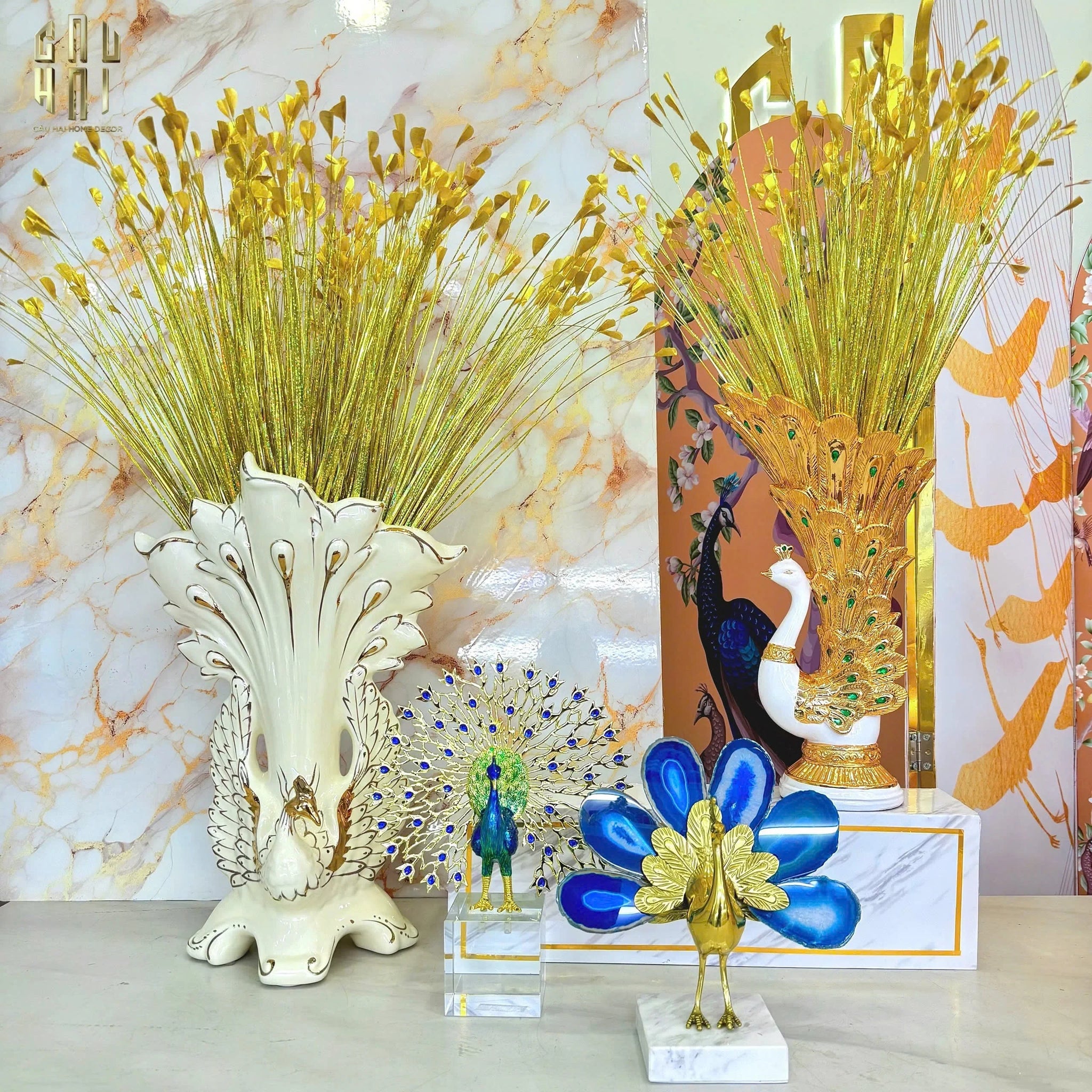 Maison Couture - Tượng Đồng Mã Não Khổng Tước Brasson Onyx Paon The Vanity Of Hera-TƯỢNG TRANG TRÍ-CẬU HAI HOME DECOR