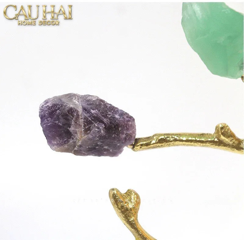 Maison Couture - Tượng Đồng Nhánh Cây Đá Thạch Anh Amethyst Aventurine Tree of Fortune 25x8x26-TƯỢNG TRANG TRÍ-CẬU HAI HOME DECOR