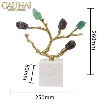 Maison Couture - Tượng Đồng Nhánh Cây Đá Thạch Anh Amethyst Aventurine Tree of Fortune 25x8x26-TƯỢNG TRANG TRÍ-CẬU HAI HOME DECOR