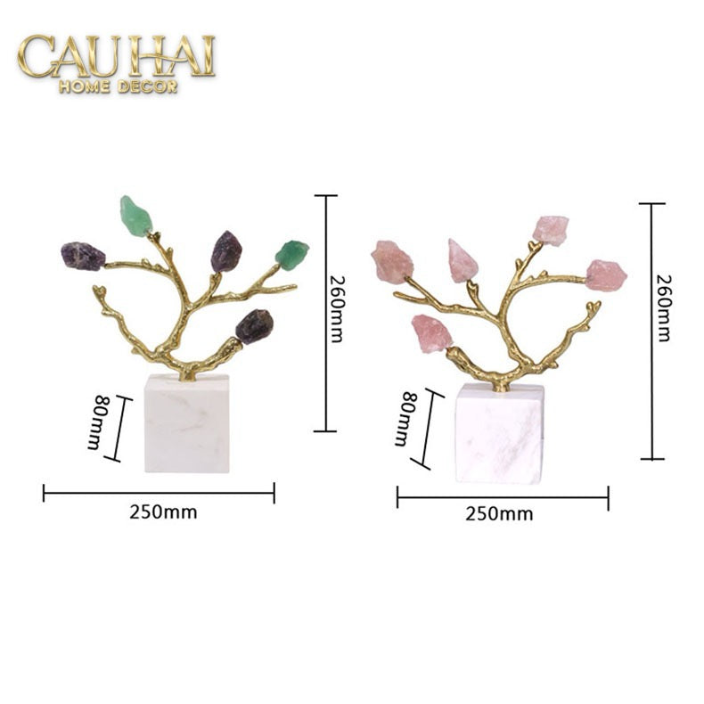 Maison Couture - Tượng Đồng Nhánh Cây Đá Thạch Anh Amethyst Aventurine Tree of Fortune 25x8x26-TƯỢNG TRANG TRÍ-CẬU HAI HOME DECOR