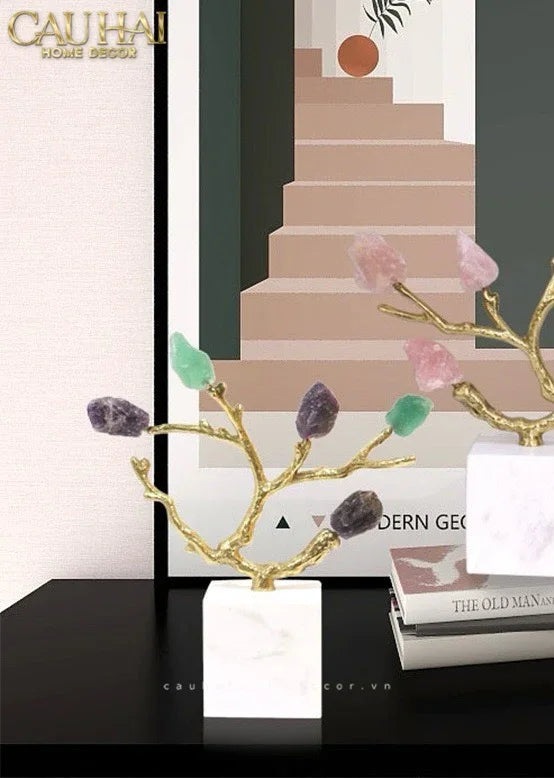 Maison Couture - Tượng Đồng Nhánh Cây Đá Thạch Anh Amethyst Aventurine Tree of Fortune 25x8x26-TƯỢNG TRANG TRÍ-CẬU HAI HOME DECOR