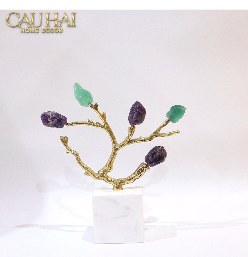 Maison Couture - Tượng Đồng Nhánh Cây Đá Thạch Anh Amethyst Aventurine Tree of Fortune 25x8x26-TƯỢNG TRANG TRÍ-CẬU HAI HOME DECOR