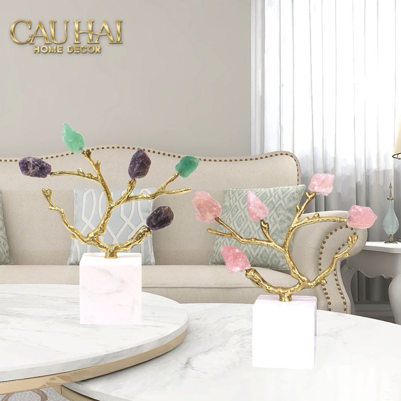 Maison Couture - Tượng Đồng Nhánh Cây Đá Thạch Anh Amethyst Aventurine Tree of Fortune 25x8x26-TƯỢNG TRANG TRÍ-CẬU HAI HOME DECOR