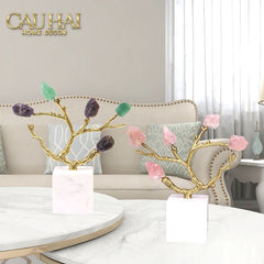 Maison Couture - Tượng Đồng Nhánh Cây Đá Thạch Anh Amethyst Aventurine Tree of Fortune 25x8x26-TƯỢNG TRANG TRÍ-CẬU HAI HOME DECOR