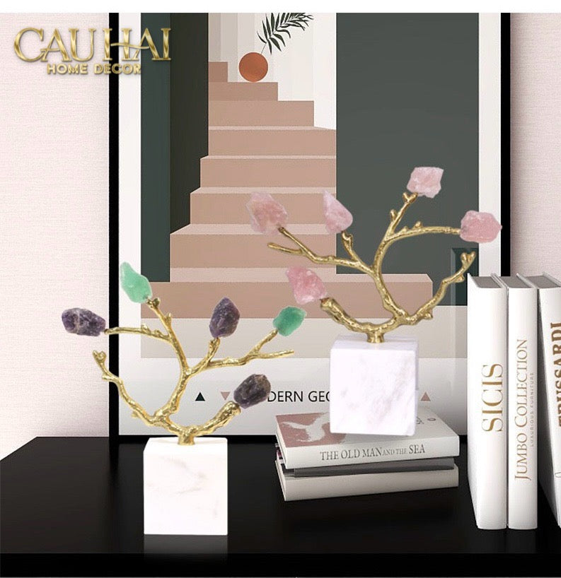 Maison Couture - Tượng Đồng Nhánh Cây Đá Thạch Anh Amethyst Aventurine Tree of Fortune 25x8x26-TƯỢNG TRANG TRÍ-CẬU HAI HOME DECOR