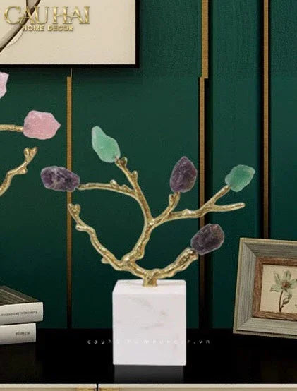 Maison Couture - Tượng Đồng Nhánh Cây Đá Thạch Anh Amethyst Aventurine Tree of Fortune 25x8x26-TƯỢNG TRANG TRÍ-CẬU HAI HOME DECOR