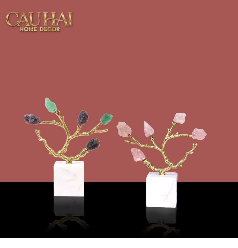 Maison Couture - Tượng Đồng Nhánh Cây Đá Thạch Anh Amethyst Aventurine Tree of Fortune 25x8x26-TƯỢNG TRANG TRÍ-CẬU HAI HOME DECOR