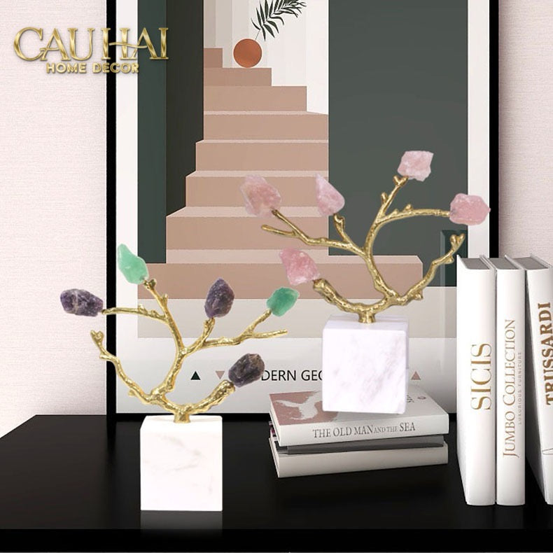 Maison Couture - Tượng Đồng Nhánh Cây Đá Thạch Anh Amethyst Aventurine Tree of Fortune 25x8x26-TƯỢNG TRANG TRÍ-CẬU HAI HOME DECOR
