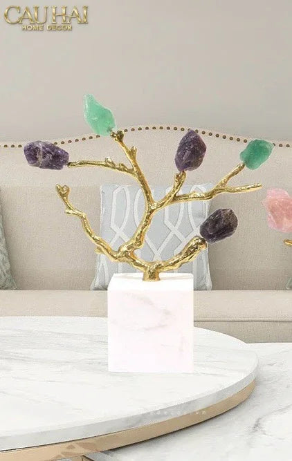 Maison Couture - Tượng Đồng Nhánh Cây Đá Thạch Anh Amethyst Aventurine Tree of Fortune 25x8x26-TƯỢNG TRANG TRÍ-CẬU HAI HOME DECOR