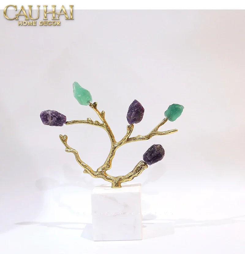 Maison Couture - Tượng Đồng Nhánh Cây Đá Thạch Anh Amethyst Aventurine Tree of Fortune 25x8x26-TƯỢNG TRANG TRÍ-CẬU HAI HOME DECOR